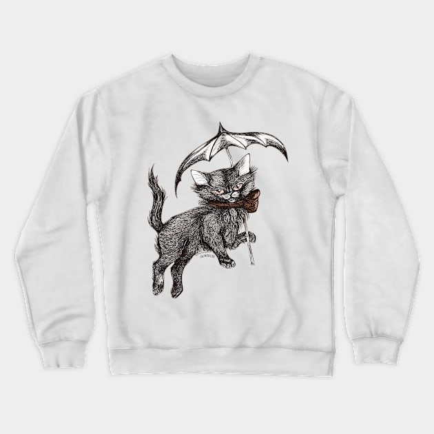 Umbrella Kitten Crewneck Sweatshirt by Crowtesque